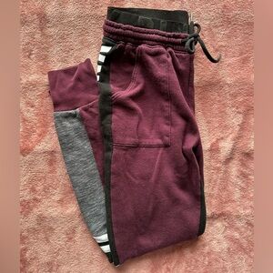 PINK burgundy campus sweat pants varsity stripe pockets adjustable